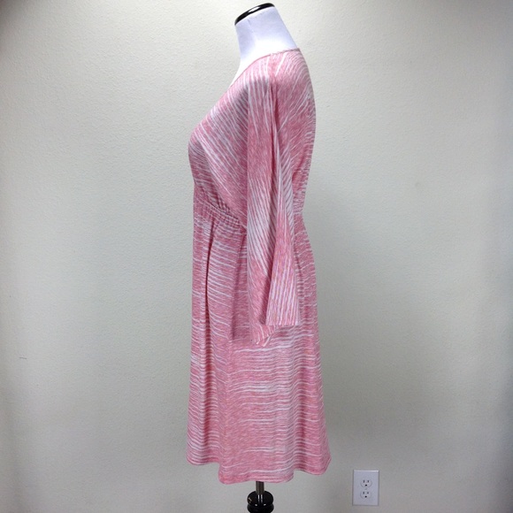 Natori Red & Cream V-Neck Empire Waist Dress - Picture 2 of 8